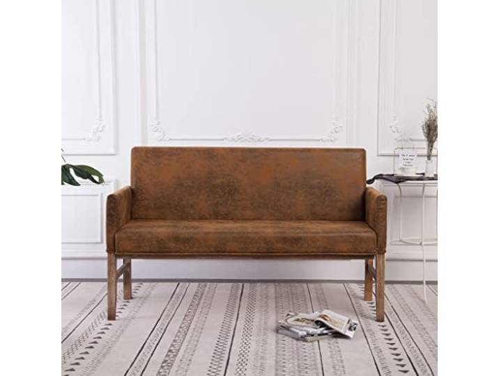 Sitzbank mit Armlehnen 140 cm Braun Wildleder-Optik 2-Sitzer Holzrahmen Wildleder-Optik, Holzrahmen, weiche Sitzfläche, Rückenlehne, Armlehnen, Wohnzimmer, Montage einfach