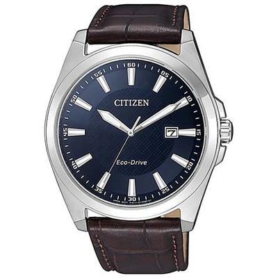 Solaruhr CITIZEN, braun (dunkelbraun, dunkelblau), Armbanduhren, Herren, silberfarben, Armbanduhr, Herrenuhr, Datum, Saphirglas, Lederarmband