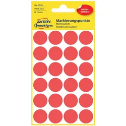 Avery, Etiketten, 3595, Red, Circle, Paper, 1.8 cm, 96 pc(s), 24 pc(s)