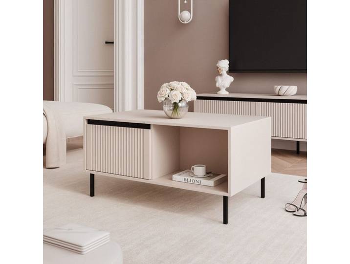 Table Basse LIRA - avec grand tiroir - 100x60x50 cm - Beige