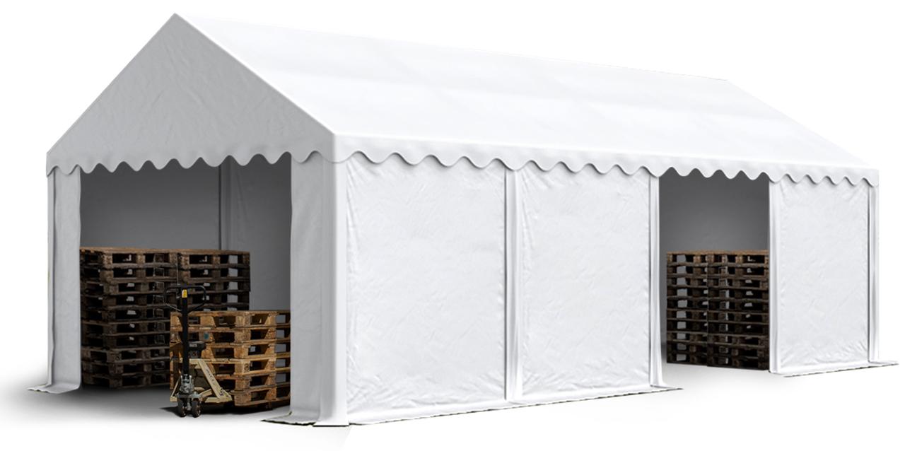 TOOLPORT Lagerzelt 4x8 m Industriezelt Unterstand PVC Plane 750 N weiß mit Bodenrahmen