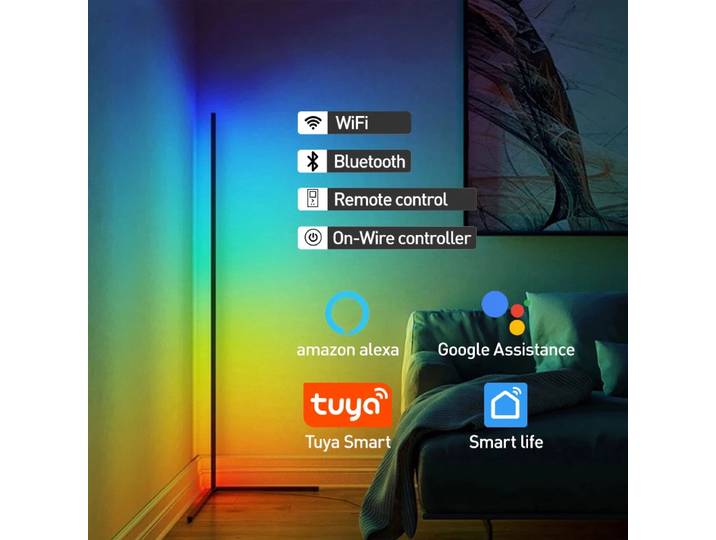 Lampadaire LED RGB 180CM, Contrôle Intelligent par APP, Design Moderne d'Angle, Lot de 2 Lampes sur Pied Atmosphériques pour Décoration Intérieure