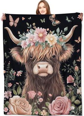 Shop Station Highland Cow Throw Blanket Soft Fleece Cow Print Blanket For Couch, Bed & All Season Comfort 27.56 39.37 In