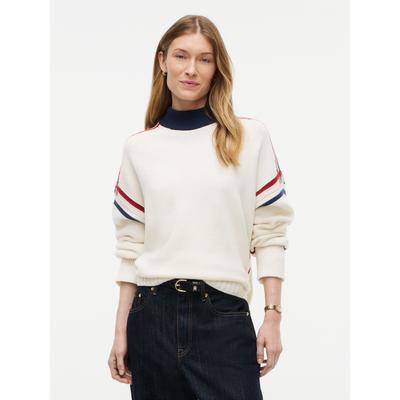 Strickpullover TOMMY HILFIGER "RWB MK-NK RLX FIT SWT", Damen, Gr. S (36/38), weiß (ivory petal), Strick, Obermaterial: 100% Wolle, gemustert, relaxed fit normal, Rundhals, Pullover Strickpullover, aus Wolle, relaxed fit
