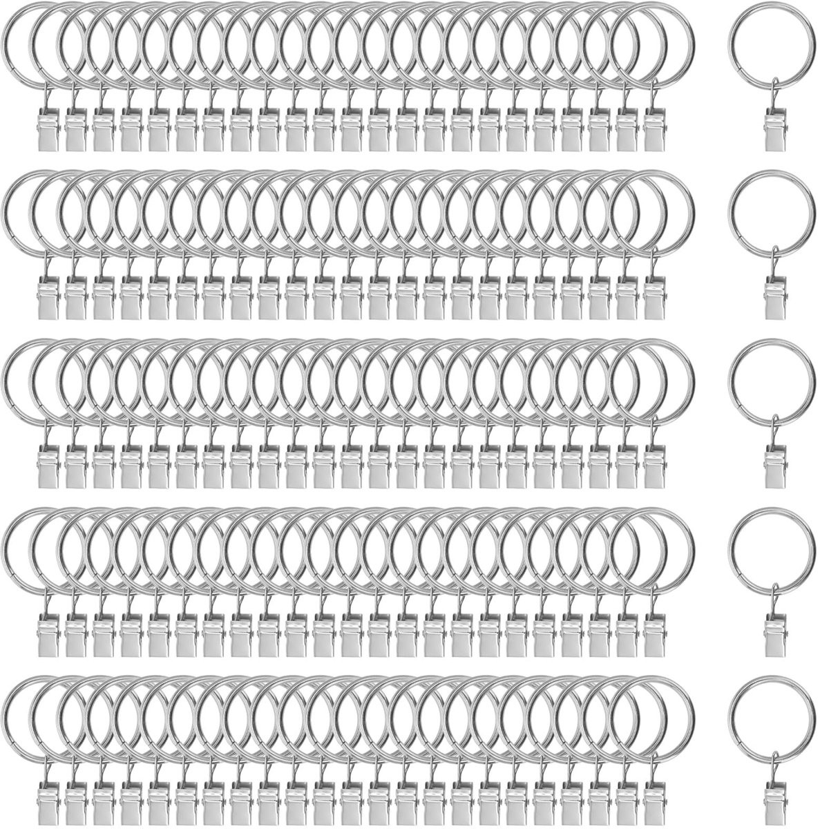 Dailygoods Gordijnringen met clips - 32 mm - Metaal