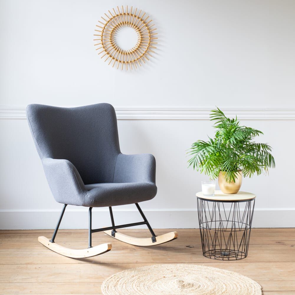 Happy Garden Fauteuil à bascule en tissu boucle gris Gris 93x98x72cm