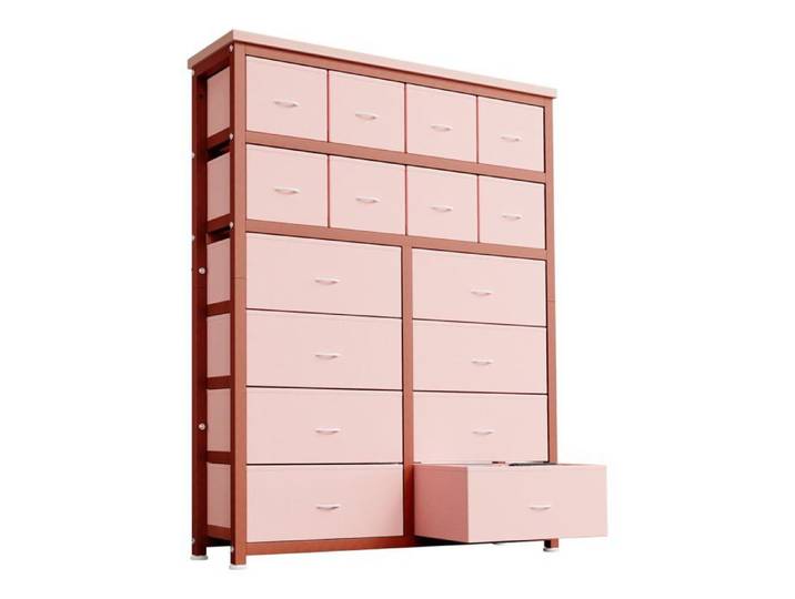 Commode à tiroirs - LUNSY - 16 tiroirs spacieux - Tissu cationique ultra résistant - Cadre en acier solide