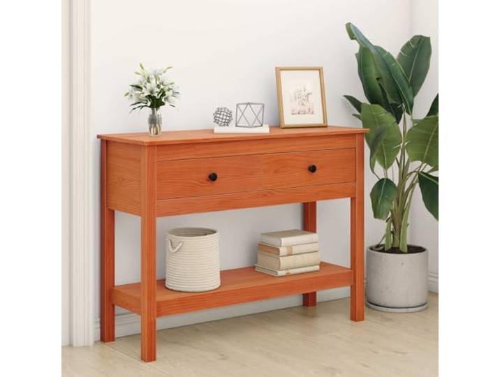 Konsolentisch, Kiefer, massiv, Braun, 100 x 35 x 75 cm Regale aus Brettern, Schubladen aus massivem Kiefernholz, minimalistisches Design, für den Innenbereich