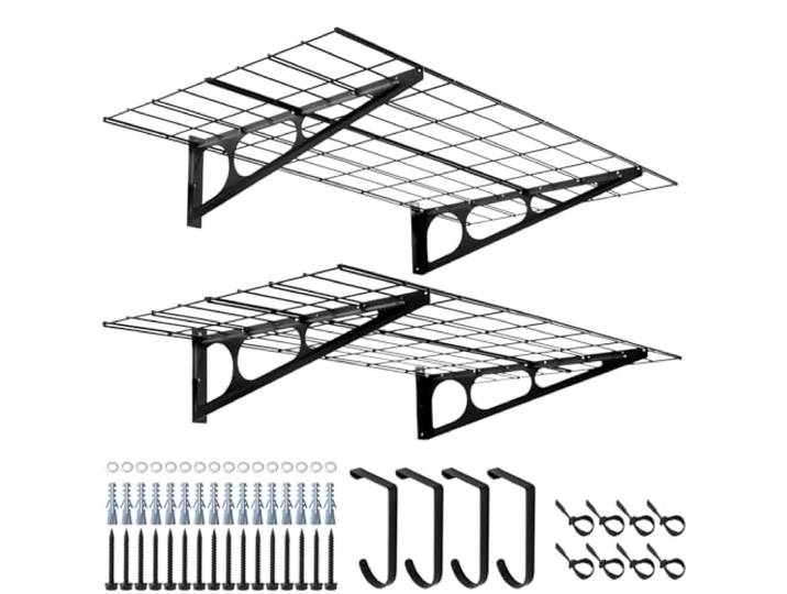 Sinoer 2Pack 2x4ft Garagenregal mit Haken, 24-Zoll-x-48-Zoll-Metallwandregal Garagenregalregale, für Geschäft, Schuppen, Garagenlagerung