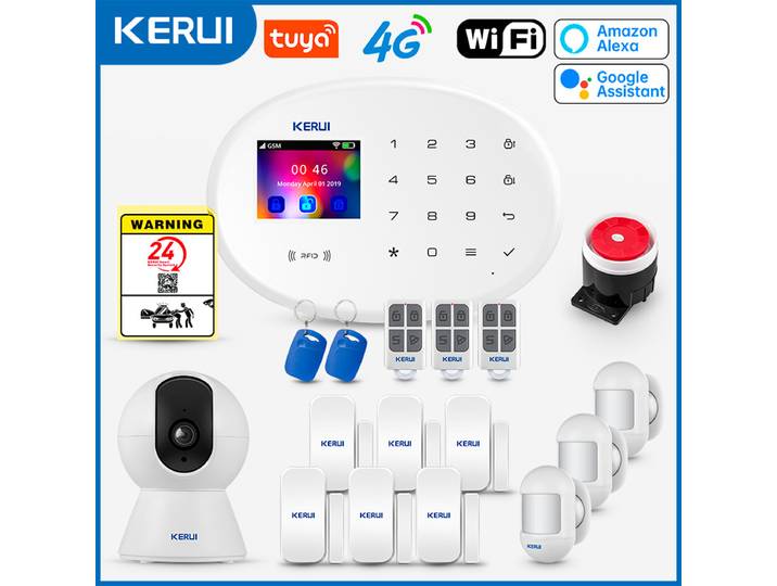 KERUI W204 4G GSM WIFI système d'alarme 2.4 pouces écran Tuya alarme de sécurité à domicile intelligente Buglar RFID détecteur de mouvement sans fil