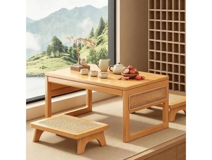Faltbarer Bodentisch,Kleiner Couchtisch niedriger Altartisch für Meditation Klappbarer quadratischer japanischer Tee- und Couchtisch, Beistelltisch Tisch(Wood,100cm/39.3in)
