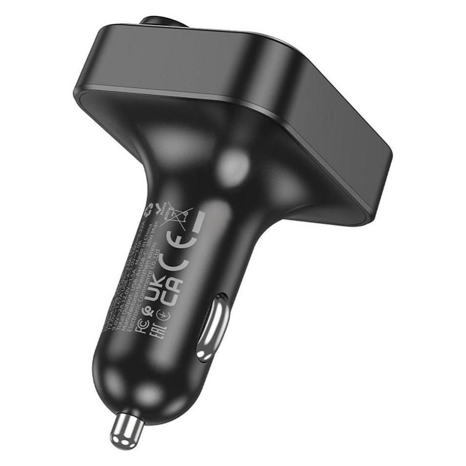 Hoco BT FM Transmitter and Car Charger E85, 2 x USB-A - 1 x USB-C, Black (58976078)