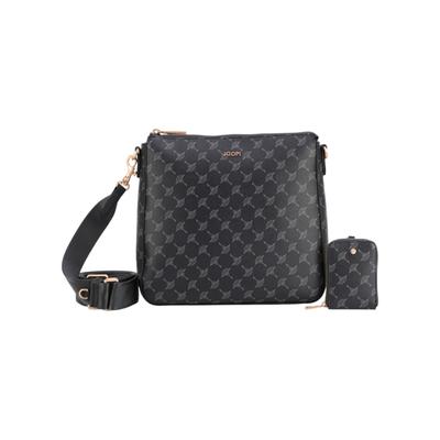 Umhängetasche JOOP "cortina 1.0 jasmina shoulderbag mvz", Damen, Gr. B/H/T: 25cm x 25cm x 6cm, blau (schwarz navy), Lederimitat, bedruckt, Taschen Umhängetasche, Damen Schultertasche, mit typischem Musterdruck
