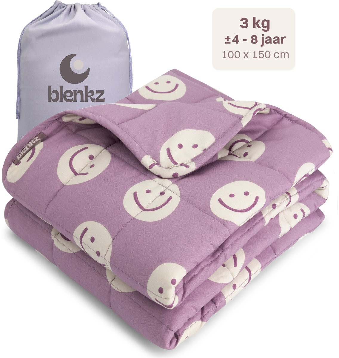 BLENKZ Verzwaringsdeken Kind 3 kg - Smile Plum - 100 x 150 cm