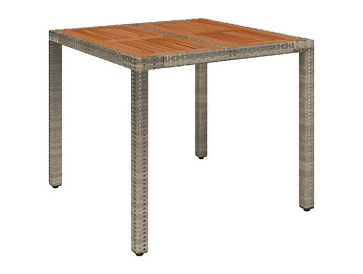 Tmriohed Gartentisch 90x90x75 cm Poly Rattan Esstisch Grau mit Akazienholz Stabiler Balkontisch und Terrassentisch aus PE-Rattan mit Massivholz-Tischplatte für Außenbereiche.