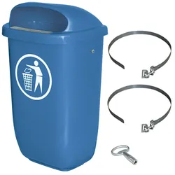 BRB 50 Liter Abfallbehälter blau im Komplettset m. Schellenband zur Pfahlbefestigung