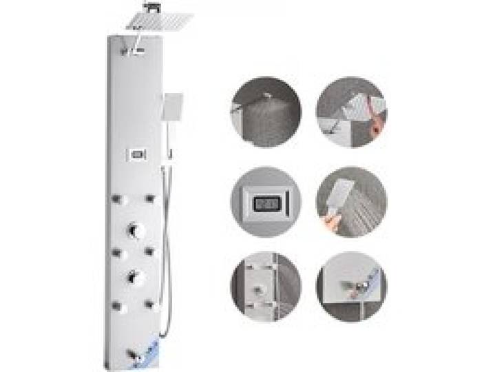VEVOR Duschpaneel-Turmsystem mit Regenwasserfall-Duschkopf, (124 cm) Duschsäule aus gebürstetem Edelstahl, Regenmassagesystem zur Wandmontage, mit Handbrause & 6 kleiner Massagedüsen