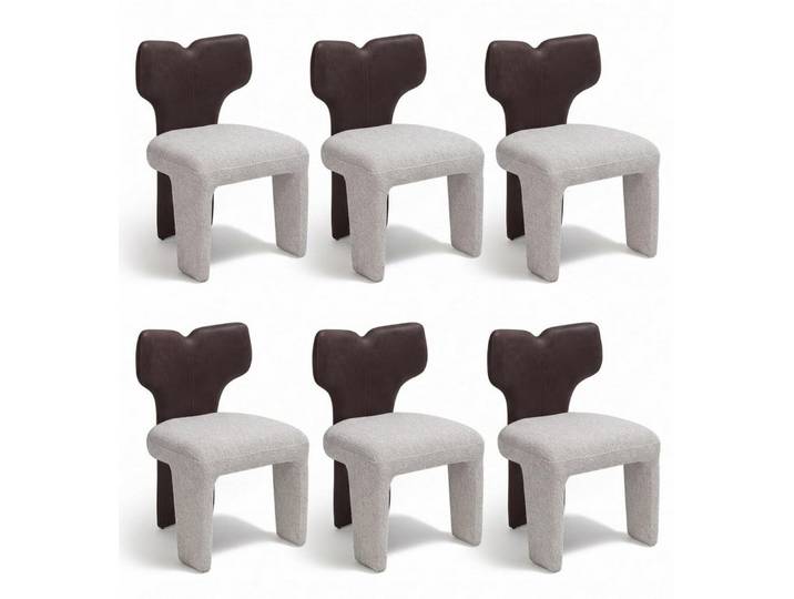 JVmoebel Sitzgruppe Stühle Gruppe Braun Leder Grau Stoff Markant Wohnlich Zeitlos Edel, (6-tlg), Made in Europa