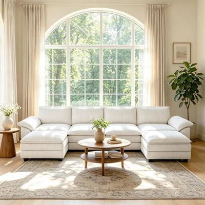 DREAMSIDEA 6-Piece Modular Corduroy Living Room Set With 2 Ottomans