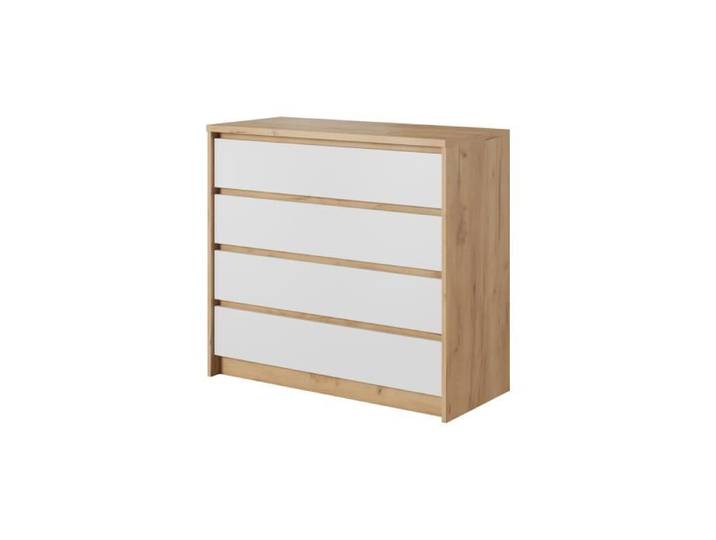 Commode Chambre 4 grandes tiroirs 90cm Blanc et Chêne - LYAN