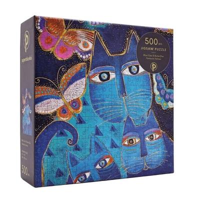 Puzzle, Katzen in Blau mit Schmetterlingen, 500 Teile