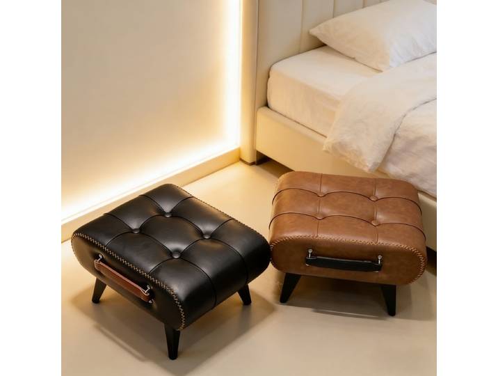 Tabouret en cuir huilé souple pour la maison, tabouret d'entrée pour changer de chaussures, chaise de salon haut de gamme avec poignée, repose-pieds en cuir