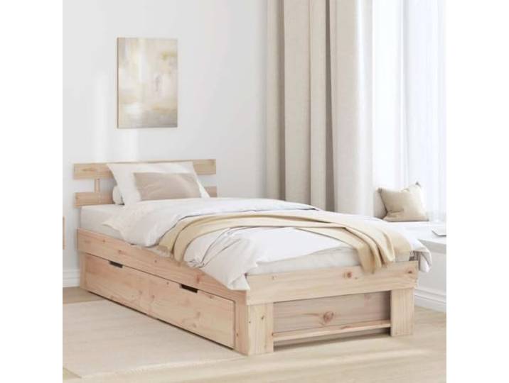 YUTAASU Bettrahmen mit Kopfteil Natur 80 x 200 cm Massives Kiefernholz Mit Schubladen, Lattenrost inklusive, Betthöhe 31 cm, Stauraum für Schlafzimmer