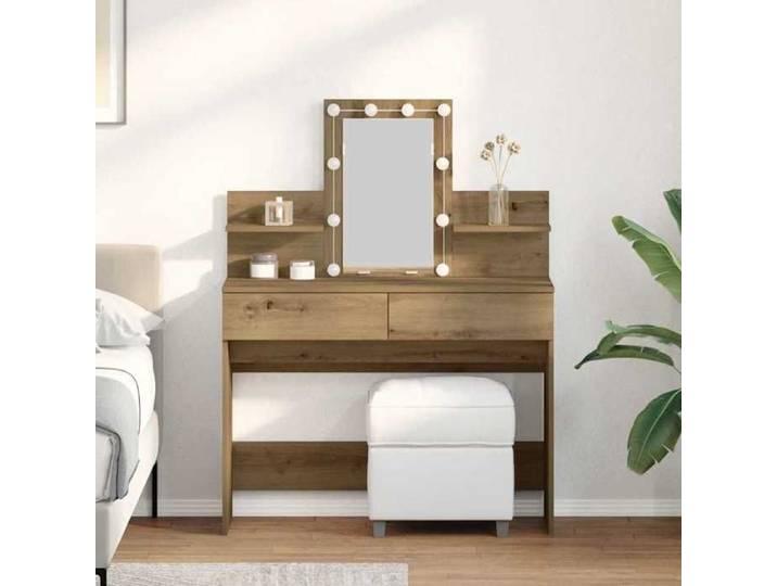Automne/hiver  Marron Coiffeuse chêne artisanal 100x40x130cm - bois d'ingénierie - Adulte/enfant DEC8000566