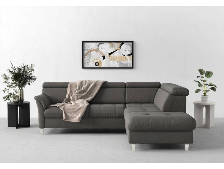 Ecksofa, Luxus-Microfaser, Dunkelgrau 252×216 cm, Kopfteilverstellung, Ottomane Rechts, sit&more