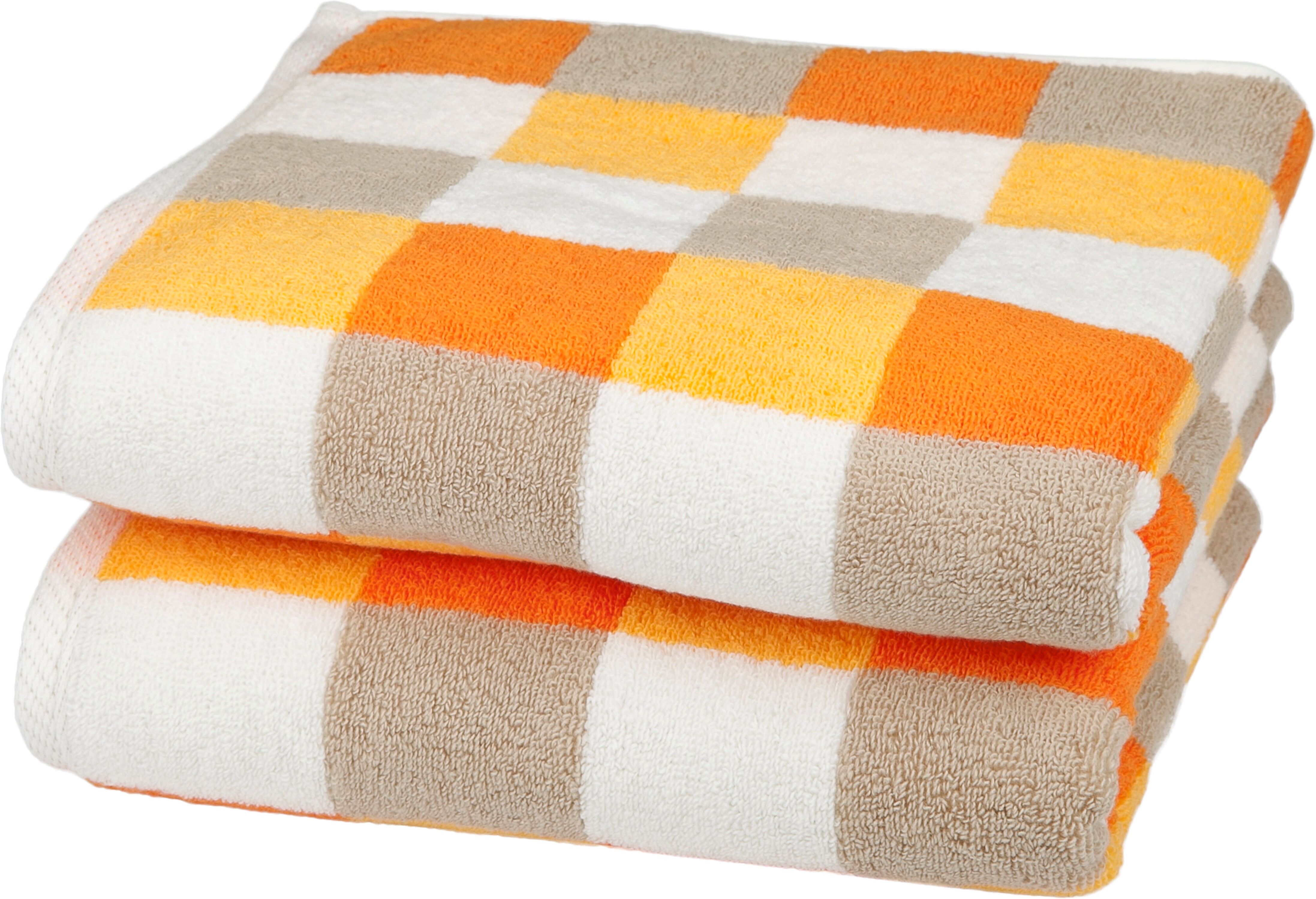 Handtücher ROSS "Würfelfond", bunt (ginster, dahlie, cappuccino, weiß), B:50cm L:100cm, Frottier, Baumwolle, Handtücher, Handtücher, 100% Baumwolle ginster, dahlie, cappuccino, weiß B/L: 50cmx100cm, 2 Stk., Frottier