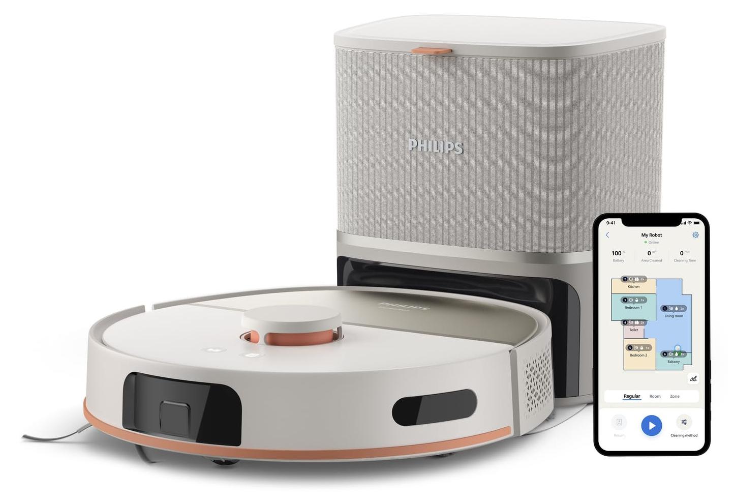 Philips HomeRun 5000 Series Saug- & Wischroboter, Staubbeutel, Staubbeutel, Acrylnitril-Butadien-Styrol (ABS), 0,26 l, Ladend, 66 dB