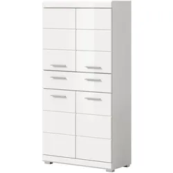 MIDISCHRANK weiß Hochglanz 74 x 141 cm, Badschrank 4-türig