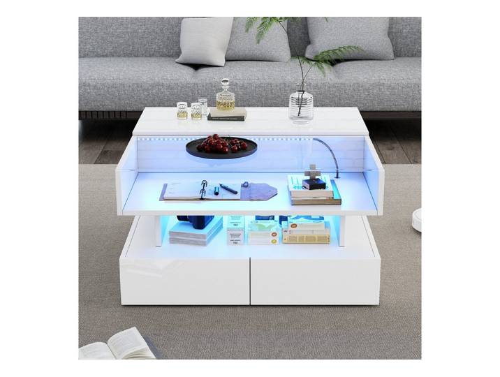REDOM Couchtisch mit höhenverstellbarer Tischplatte (Wohnzimmertisch, Beistelltisch, 1-St., 80*80*45cm, Spanplatte+gehärtetes Glas), Hochglanz, Höhenverstellbarer Kaffeetisch