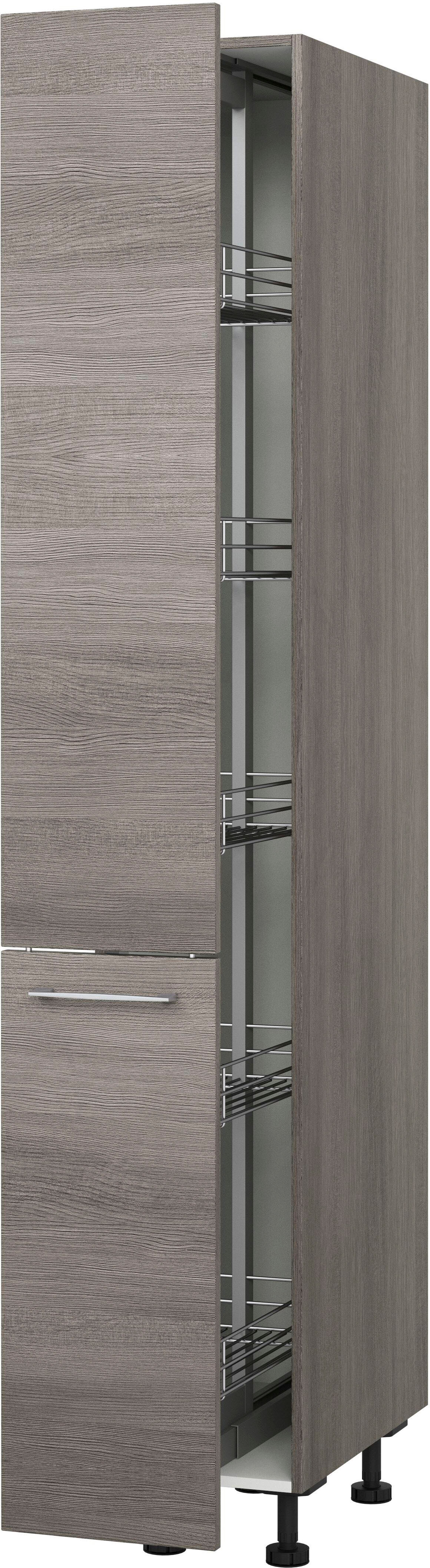 Apothekerschrank KOCHSTATION "KS-Trea SVAV30-195", grau (eichefarben grau), B:30cm H:195cm T:56cm, Schränke, Apothekerschrank, inklusive 5 verstellbarer Drahtkörbe, Höhe 195 cm, Breite 30 cm