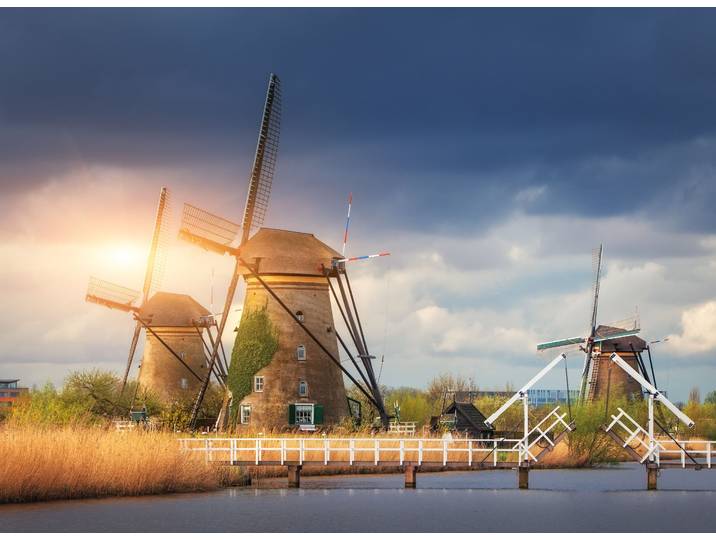 Fototapete PAPERMOON Windmills Kinderdijk Sunset , bunt, B:5m L:2,8m, Vlies, Tapeten, Fototapete