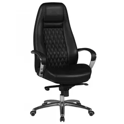 BÜROSTUHL Echtleder mit hoher Rückenlehne und Kopfstütze AUSTIN, Schwarz 70x68x130 cm