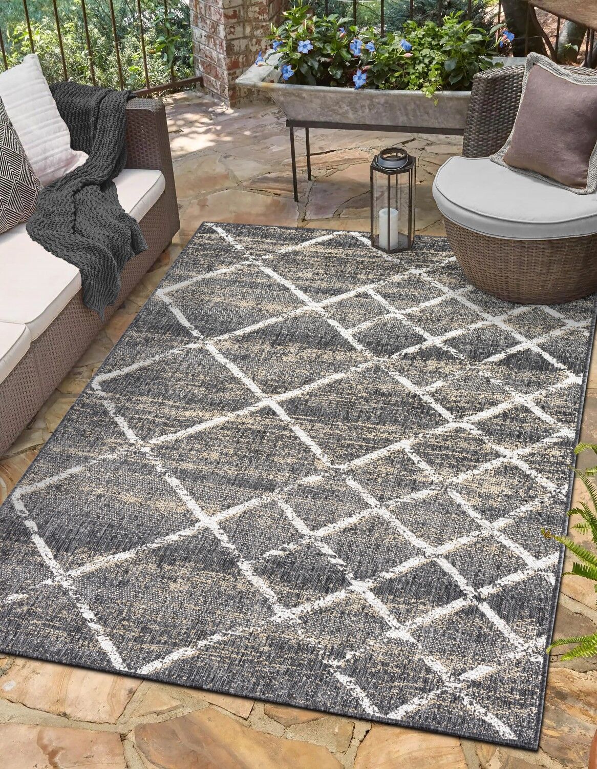 Outdoorteppich "Arcane, LAGERRÄUMUNG", schwarz (schwarz,cream,braun), B:140cm H:6mm L:200cm, Polypropylen, MYFLAIR MÖBEL & ACCESSOIRES, Teppiche, Outdoorteppich, modernes Design, Outdoor geeignet, Balkon, Terrasse schwarz,cream,braun B : 140cm 1 Stk., 6mm