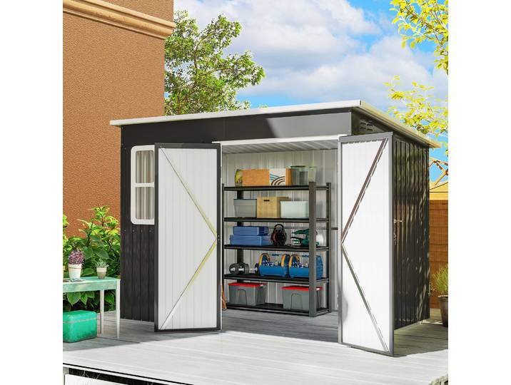 Outsunny Abri Jardin 4.13m² Acier Gris Porte Verrouillable Fenêtre