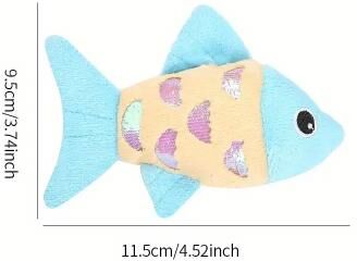 Inspire Select Colorful Fish Cat Kicker Toy Crinkle Paper Plush Catnip Chew & Teeth Cleaning Toy For Cats And Kittens blue