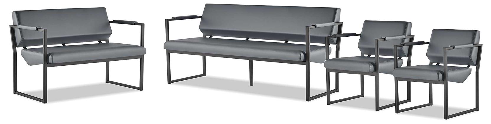 Komplett Set Sofas 3-Sitzer 2-Sitzer Sessel Schwarz Ledersofas Edelstahl