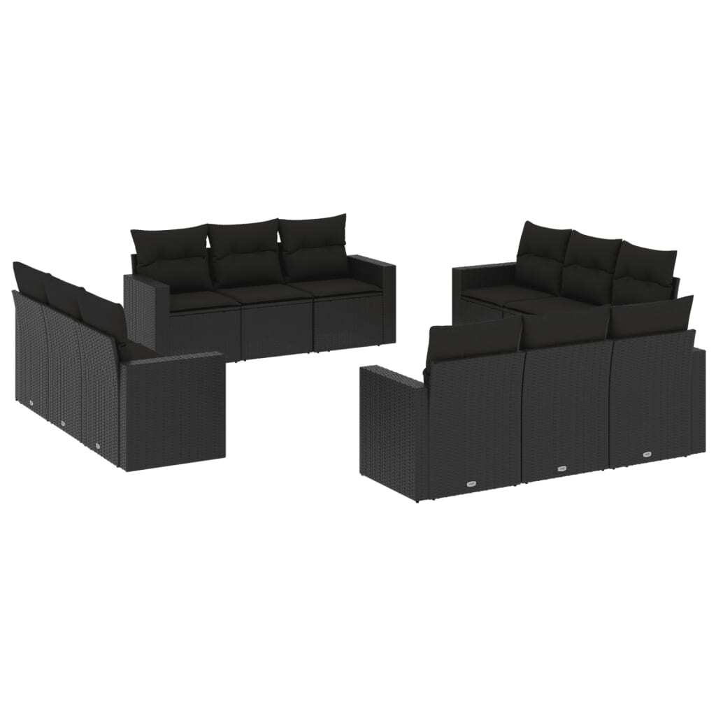 Modulares Gartensofa-Set, 12-teilig, mit Stauraum und wasserabweisenden Beuteln, UV-beständiges Poly Rattan, pulverbeschichteter Stahl, Schwarz