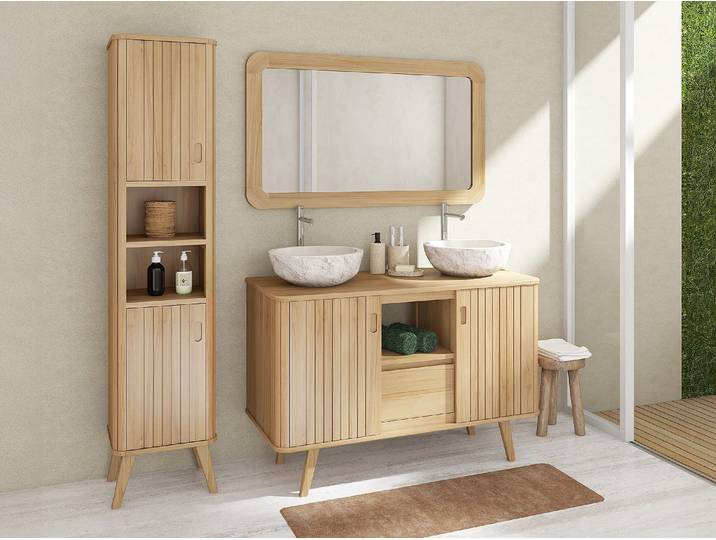Teakholz Badezimmersäule mit Nischen auf Füßen - H180 cm - WAMENA
