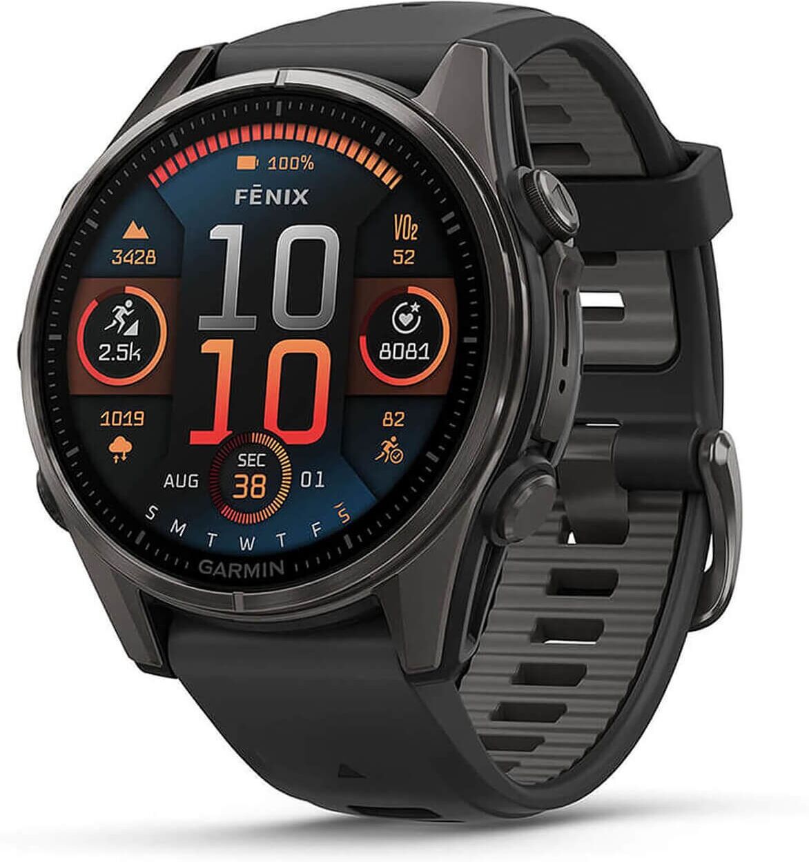 Garmin Fenix 8 AMOLED 43mm Sapphire - Carbon Grey DLC Titanium with Black/Pebble Grey Band