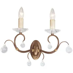 Wandleuchte Lampe Metall geschliffenes Glas Bronze B 39 cm Flurleuchte 2 Flammig