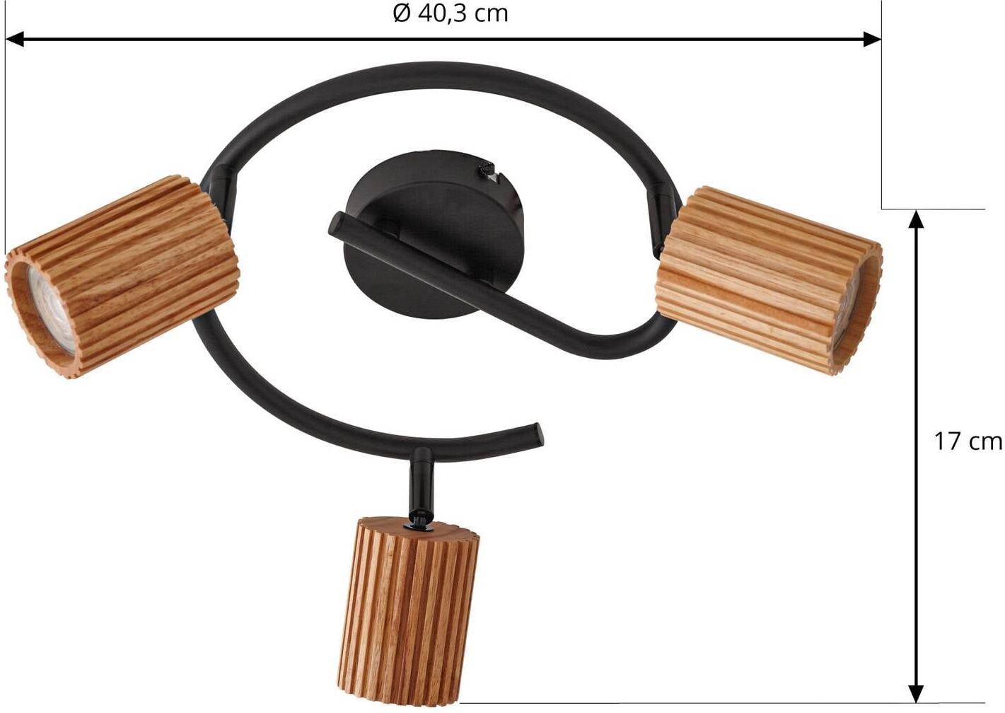 Lindby Deckenstrahler Stralino, 3-flammig, Ø31cm, Holz, GU10 Stralino Lindby, dimmbar, Holz hell, für Flurbereich, Holz, Modern, Strahler