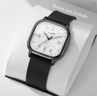 Inspire Essentials Square Silicone Quartz Watch Casual Sport Style black White No Box