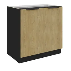 Küchen Unterschrank 80 cm CREMONA Eiche + Schwarz Küche Küchenzeile Küchenblock