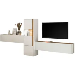 WOHNWAND 3-teilig weiß, Eiche Wotan 350 cm, Schrankwand modernes Design