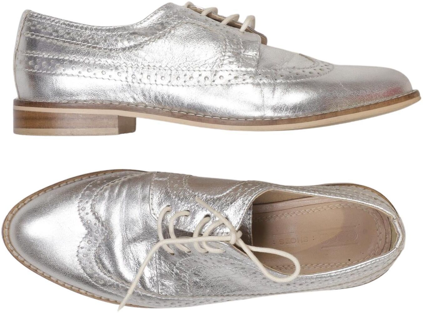 asos Damen Halbschuh, Silber, Gr. EU 37 (UK 4), Leder - Second Hand