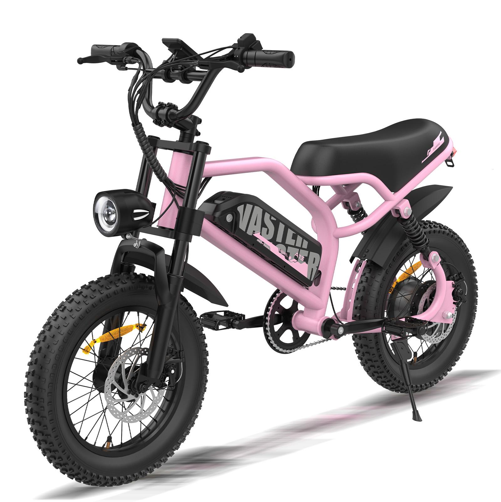 A13 E-Bike MTB Fatbike Rosa 16 Zoll,Kompaktes ElektroFahrrad, Pedelec 25 km/h, 460Wh Akku, Scheibenbremsen, LCD, Für Schüler, Studenten und Pendler